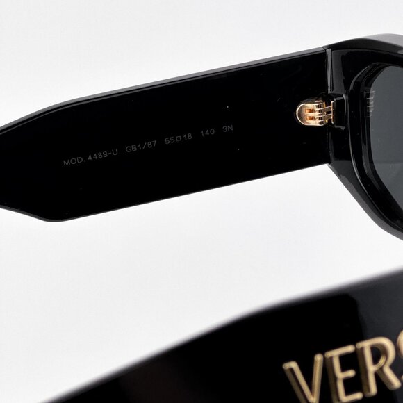 Versace VE4489U GB1/87 Black Rectangle Sunglasses Dark Grey Lens Unisex